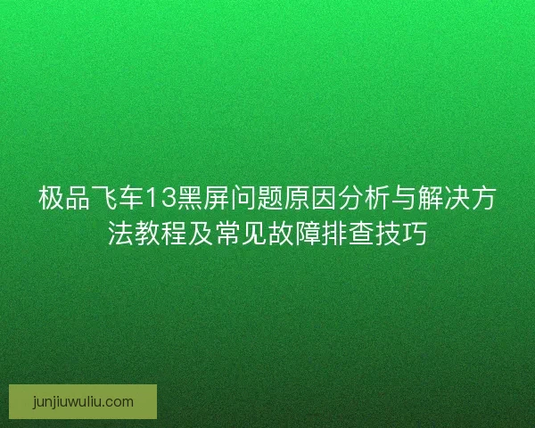 极品飞车13黑屏问题原因分析与解决方法教程及常见故障排查技巧